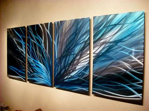 Radiance In Blues Abstract Metal Wall Art Contemporary Modern Decor On