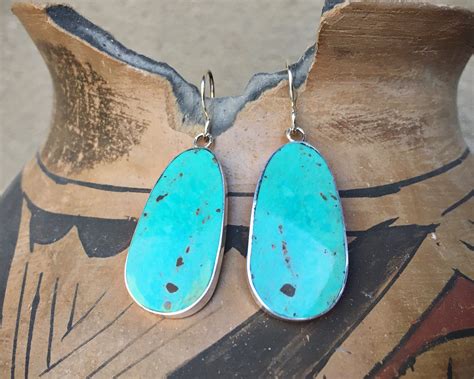 Slab Turquoise Earrings For Women Native American Indian Jewelry Santo