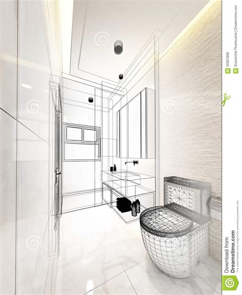 Abstract Sketch Design Of Interior Bathroom Stock