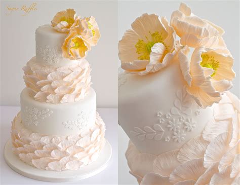 Peach Wedding Cake With Poppies Wedding Cake Peach Ruffle Wedding