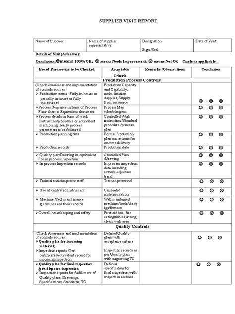 Supplier Visit Report Pdf Outsourcing Specification Technical