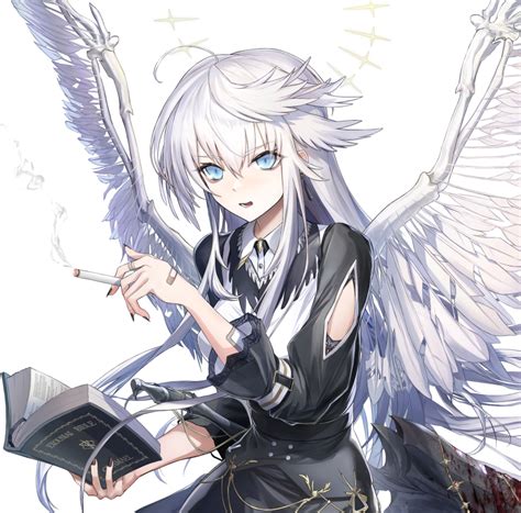 Morichika Shuuto Original Highres 1girl Ahoge Angel Angel Wings Arm Cutout Arm Strap