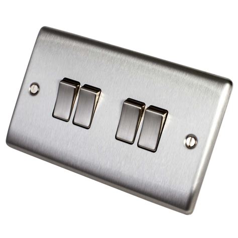 Bg 10a 4 Gang 2 Way Light Switch Brushed Steel Nbs44 Cef
