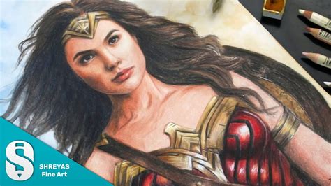 Speed Drawing Wonder Woman Gal Gadot Colored Pencil Timelapse Youtube