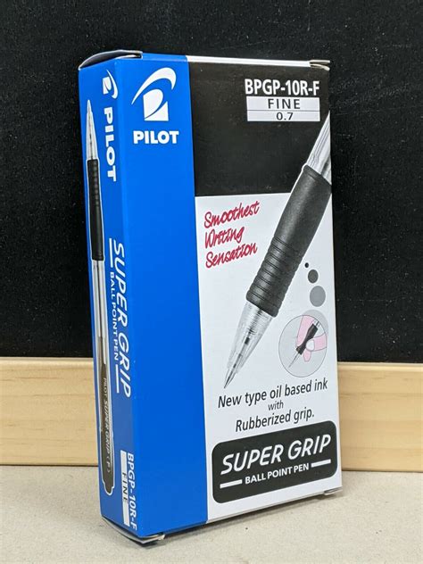 12 X Pilot Super Grip Retractable Ballpoint Pen Black 07mm Fine Bpgp