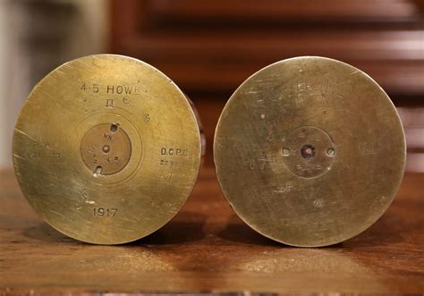 Pair Of Ww1 British Brass Artillery Shells Dated 1917 Country French