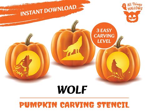 Wolf Pumpkin Carving Stencil Templates Halloween Jack O Lantern Pattern