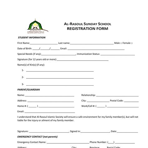 Printable School Registration Form Printable Forms Free Online