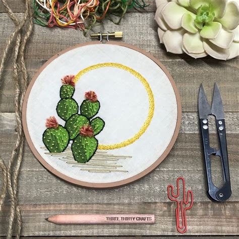 Cactus In The Sun Embroidered Hoop Etsy Crafts Embroidered Cactus