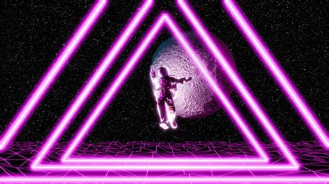 Wallpaper Vaporwave Cyberpunk Moon Space Neon Synthwave Grid