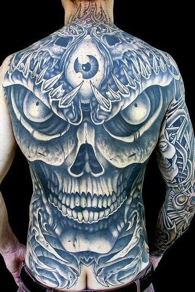 Awesome Full Back Skull Tattoo