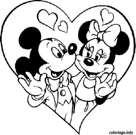 Coloriage St Valentin Mickey Et Minnie Dans Un Coeur Dessin