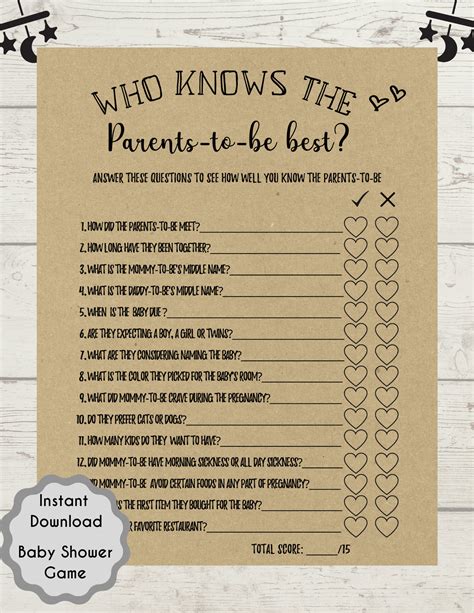 Baby Shower Who Knows The Parents To Be Best Game Baby Etsy