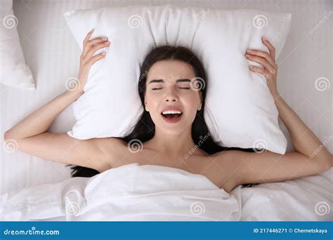 Young Woman Having Orgasm In Bed Top View Stock Image Image Of