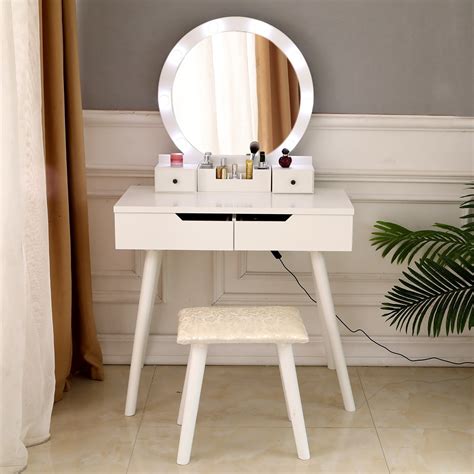 Zimtown Vanity Dressing Table Set With Lighted Makeup Mirror Bedroom