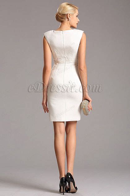 White Cap Sleeves Knee Length Cocktail Party Dress 03160207 Edressit