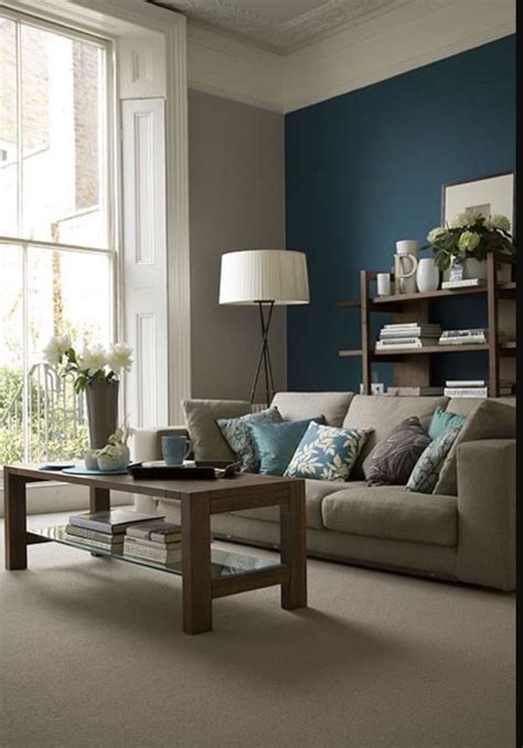 Like the deep teal accent wall. | Living room wall color, Teal living