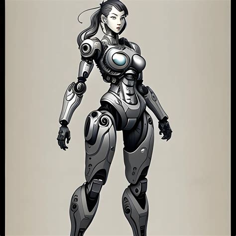 Full Body Illustration Female Cyborg Highly Detailed Sumi E Arthub Ai