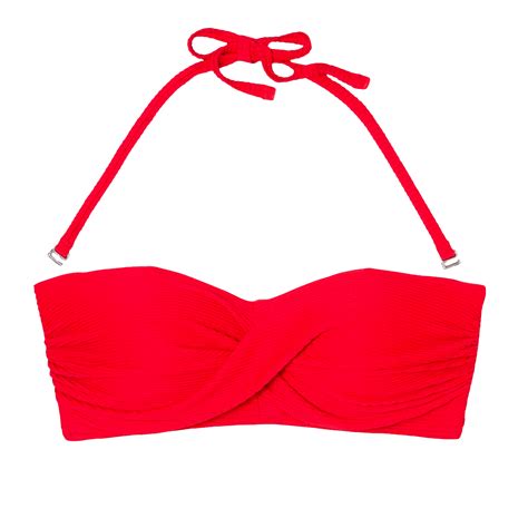 Kona Sol Red Ribbed Bandeau Bikini Top
