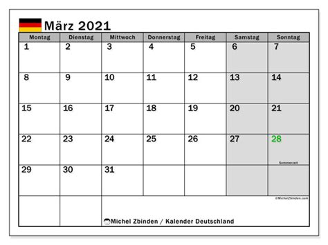 Wir haben verschiedene vorlagen erstellt, um den hohen ansprüchen unserer. Kalender "Deutschland" März 2021 zum ausdrucken - Michel ...