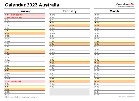 Australia Calendar 2023 Free Printable Pdf Templates