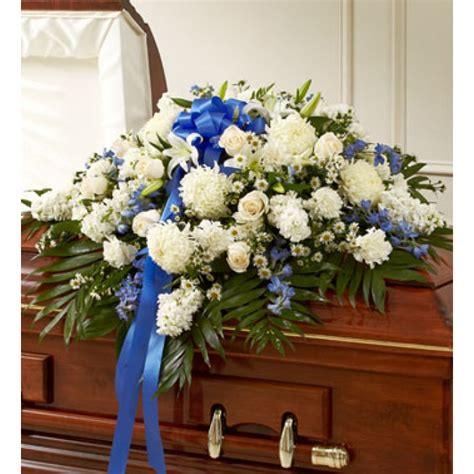 Funeral Flowers Casket Sprays Accents Of Blue Funeral Casket Spray