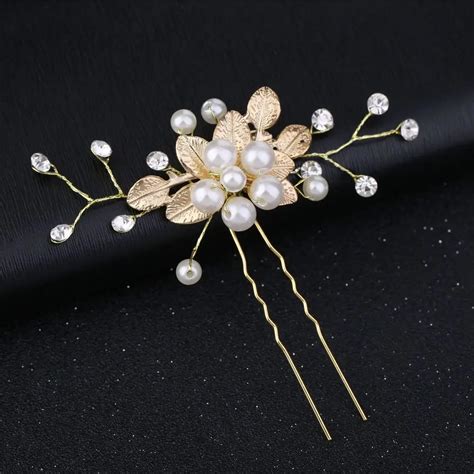 Gold Wedding Hair Pins Pearl Crystal Flower Bridal Hairpins Bride Rhinestone Hair Clip Hairclips