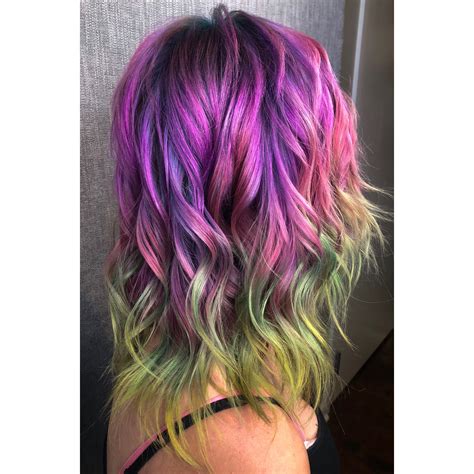 Purple And Green Color Melt Rainbow Hair Color Melting Green Hair