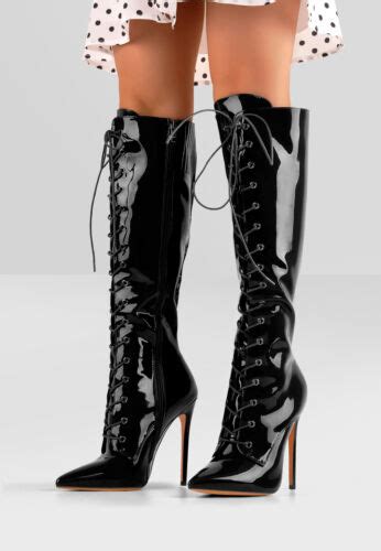 Onlymaker Women S Sexy Pointed Toe Lace Up Knee High Stiletto Heels Zipper Boots Ebay