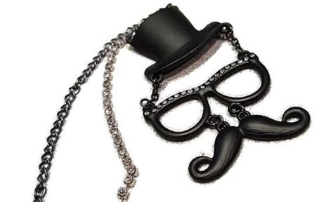 Mustache Glasses Pendant Necklace Handmade Black Top Hat Etsy Nerd