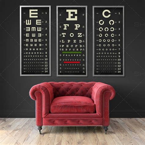 Eye Chart Print Triptych Typography Poster Snellen Vintage Etsy In