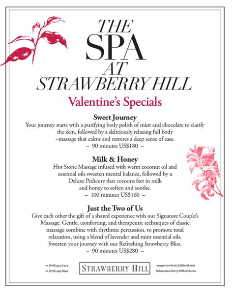 Valentines Day Spa Specials Strawberry Hill Hotel