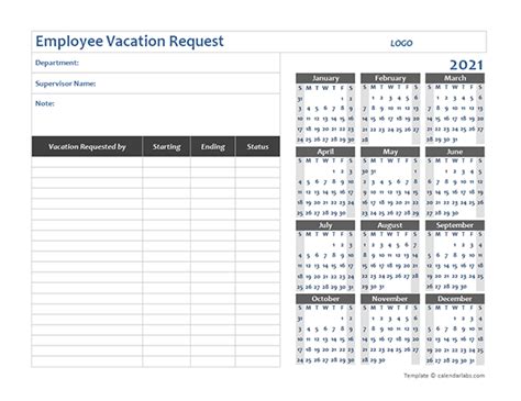 2021 Business Employee Vacation Request Free Printable Templates