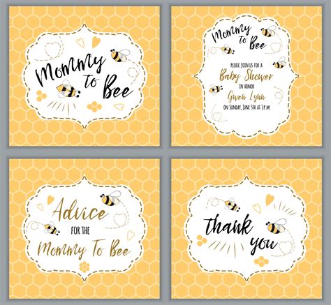 Baby Shower Bee Set Cute Invitation Template Text Mommy To Bee Honey