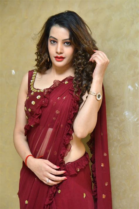 Beauty Galore Hd Diksha Panth In Red Transparent Saree At Operation Press Meet