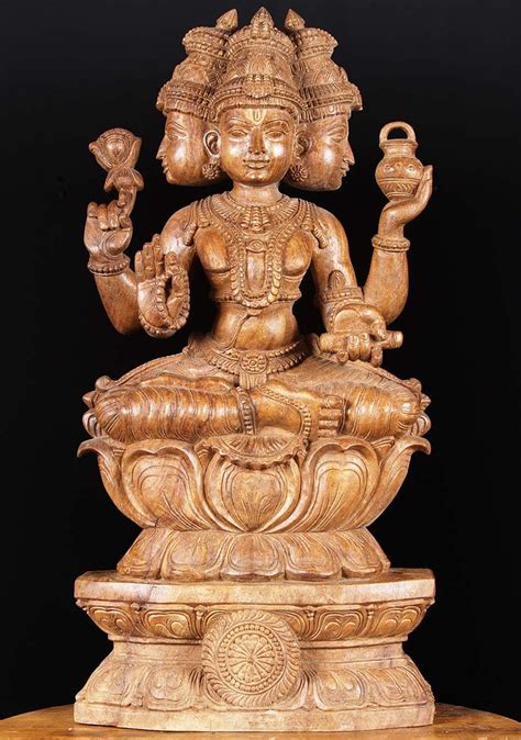 Sold Wooden Brahma Statue 30 76w19e Hindu Gods And Buddha Statues