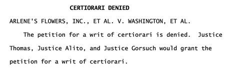 supreme court declines to take up case involving a florist s refusal to serve a same sex wedding