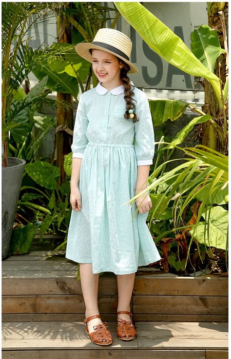 Retail New Spring Autumn Girls Dress Summer Children Stripe Clothes