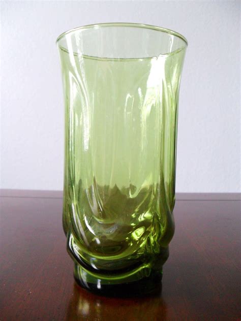 Vintage Mid Century Dark Green Glass Vase Depression Glass