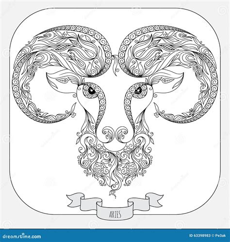 Hand Drawn Pattern For Coloring Book Zodiac Aries Stock Vector