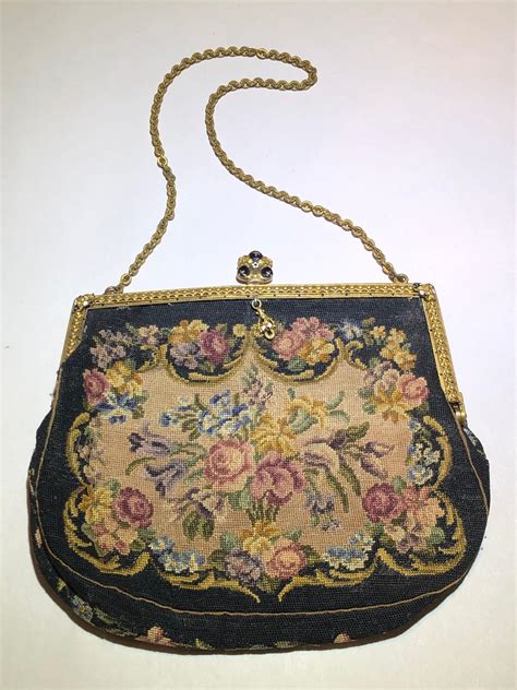 Sold Price Antique Petit Point Embroidered Enamel Purse Bag Invalid