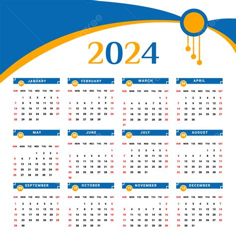 2024 Calendar Design With Blue And Yellow Geometric Style Vector