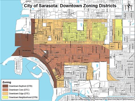 City Of Sarasota Downtown Zoning Districts Map April 2010