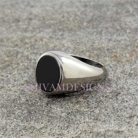 Natural Black Onyx Ring Mens Signet Ring Silver Statement Etsy