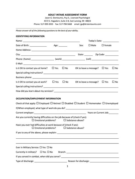 2016 Mi Adult Intake Assessment Form Fill Online Printable Fillable