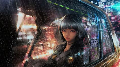 1600x900 Anime Girl In Taxi Raining 4k 1600x900 Resolution Hd 4k