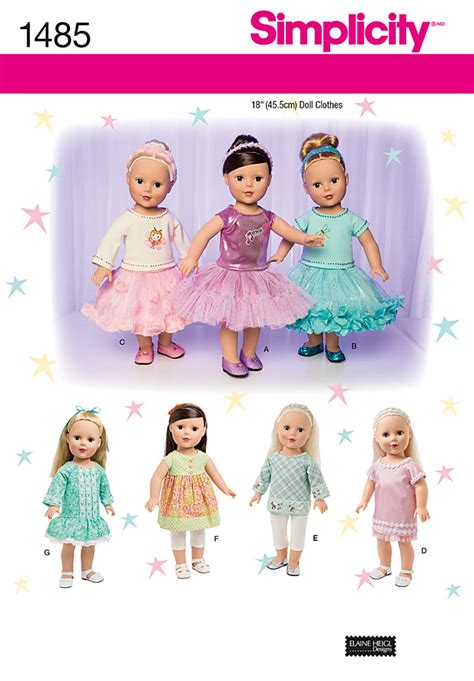 Simplicity 1485 18 Doll Clothes With Trim Variations