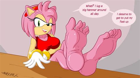 Rule 34 Amy Rose Barefoot Breasts Crossed Legs English Text Feet Feet
