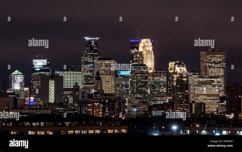 Downtown Minneapolis Minnesota Skyline At Night View From North Side