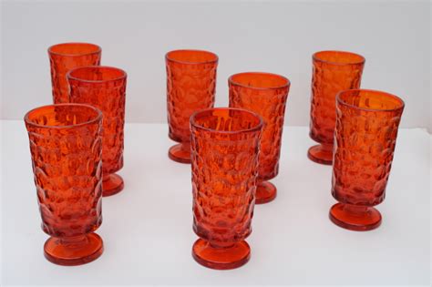Mod Vintage Flame Orange Drinking Glasses Fostoria Pebble Beach Highballs Or Iced Tea Tumblers